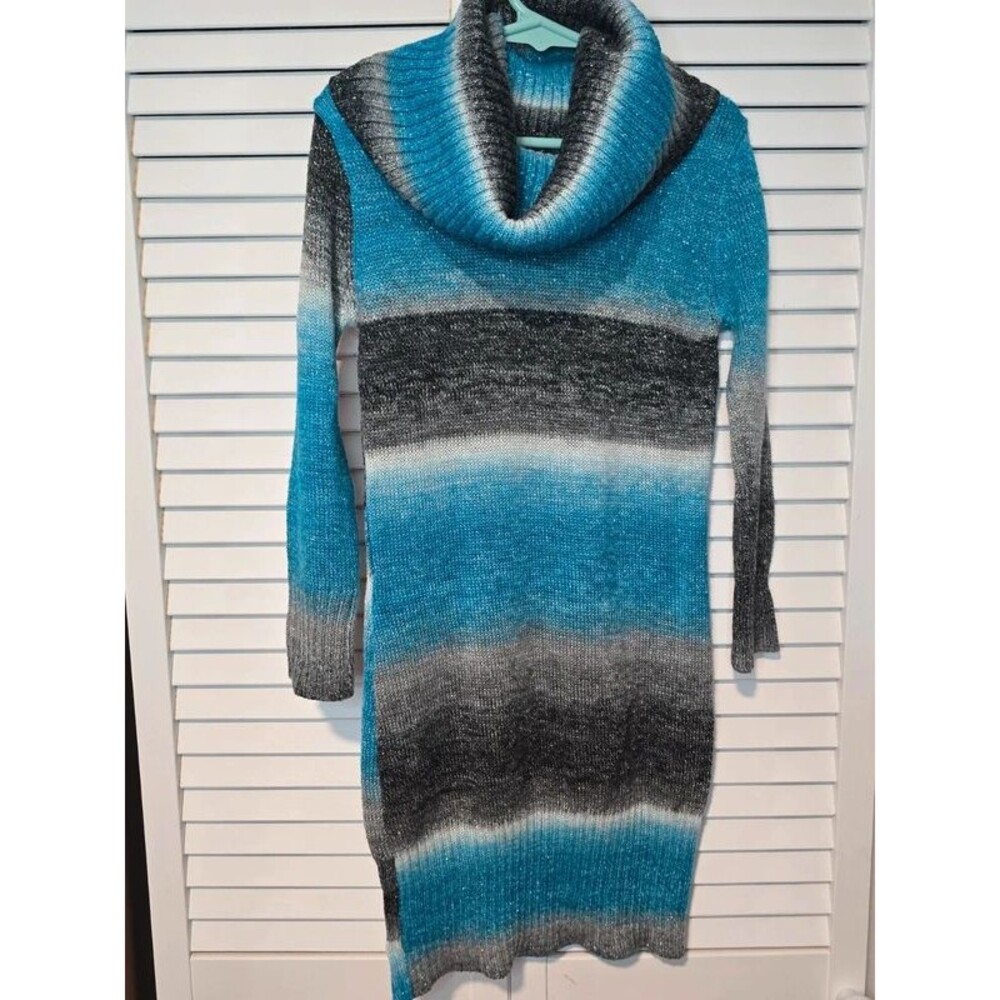 My Michelle Girls Blue Grey Ombre Metallic Cowl Neck Sweater Dress Size S